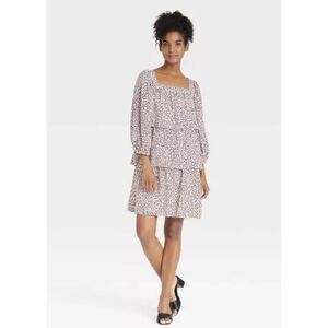 Who What Wear Womens Tiered Square Neck Dress Botanical Print XX-Large